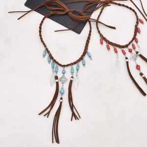 Fringe necklace w vegan leather & southwestern hippy vibe